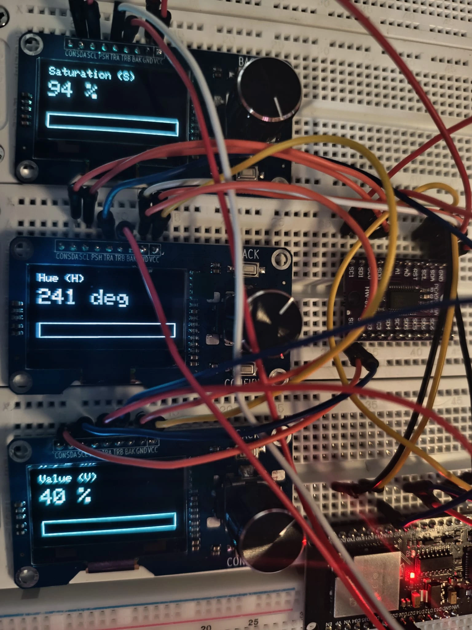 ESP32 多路 OLED + 旋转编码器 HSV 控制系统