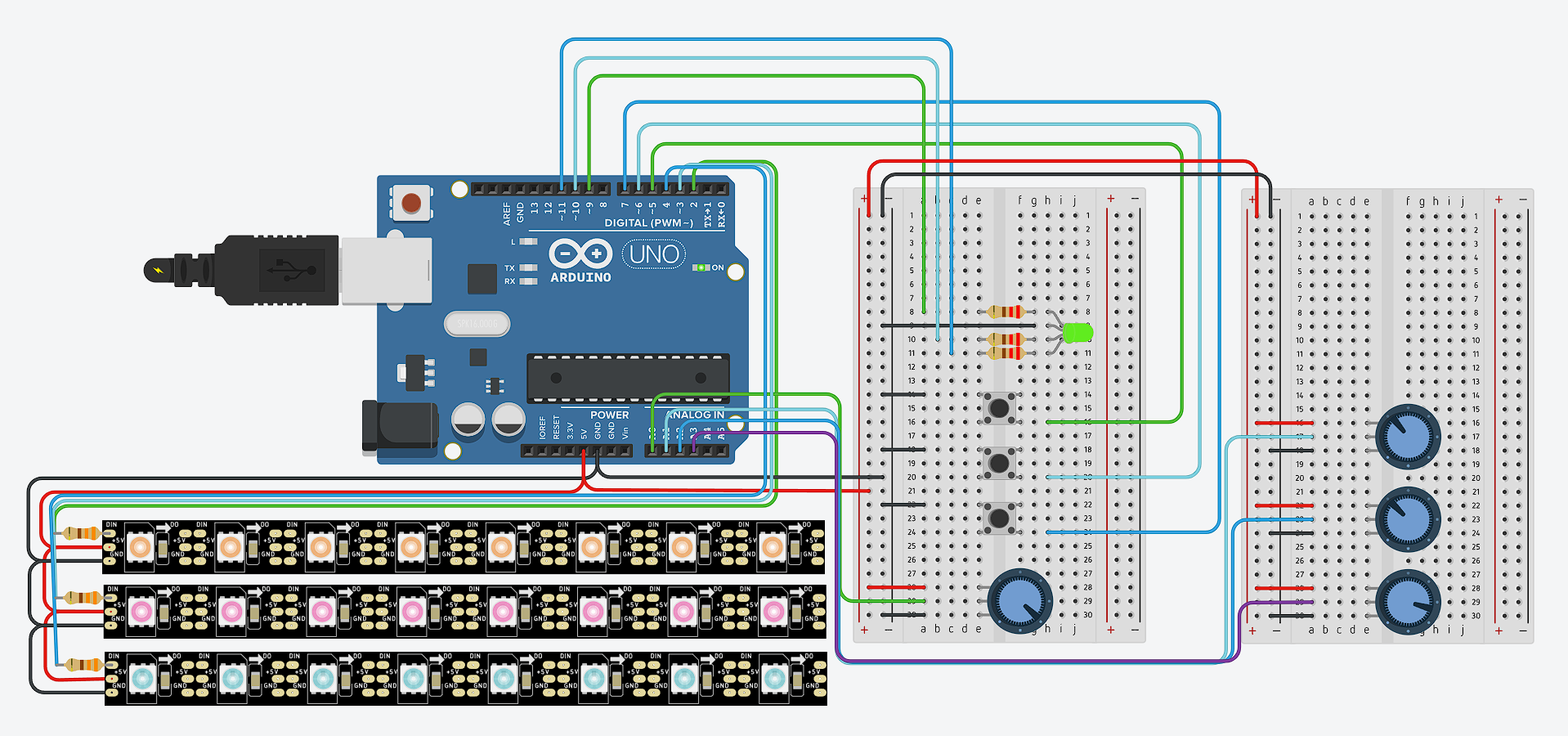 Tinkercad 3-Channel LED Strip Control