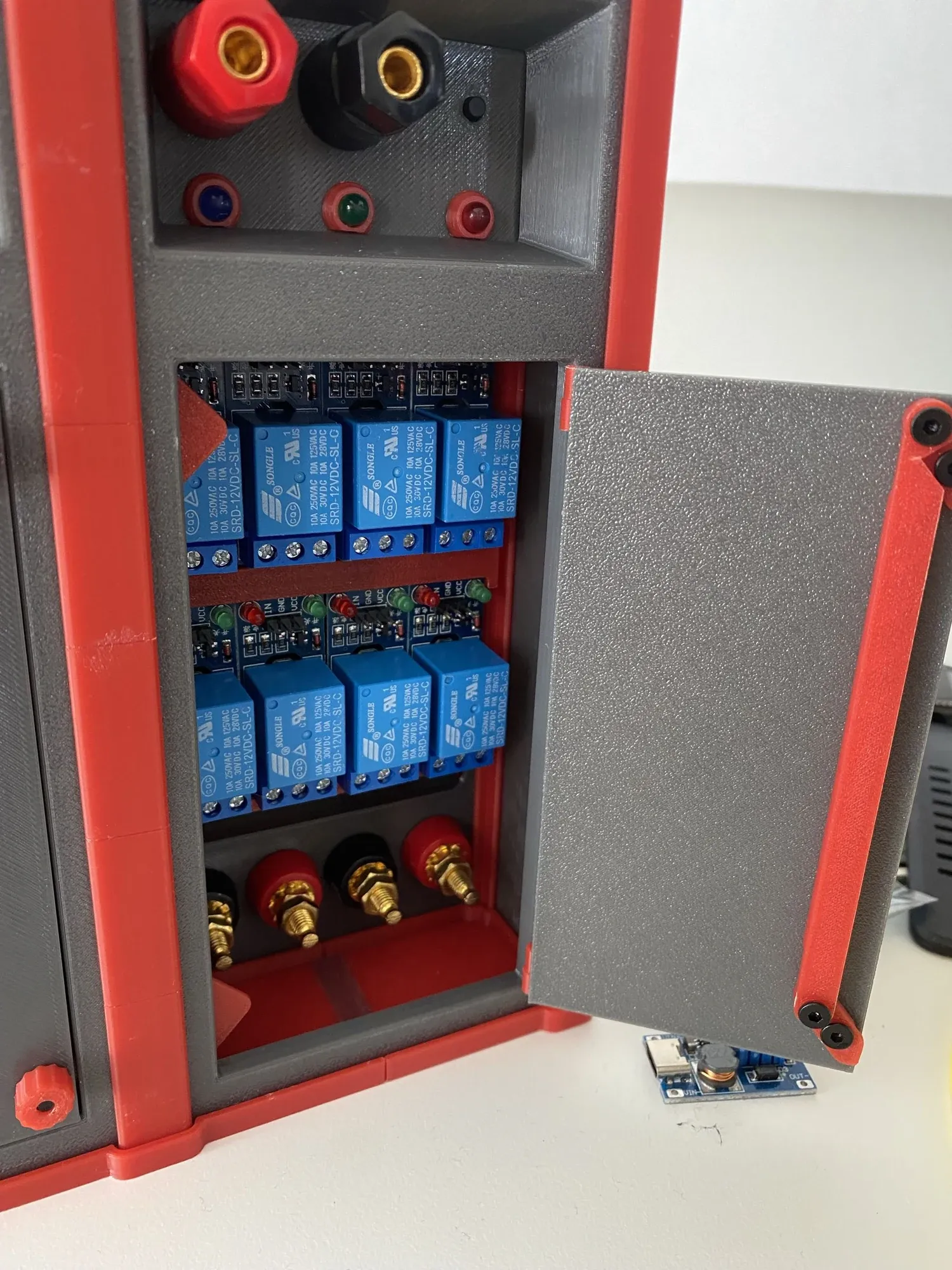 The cabinet; door open